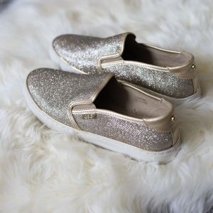 Size 10 G by Guess "Gollys 2" Gold Sparkly Slip On Sneakers